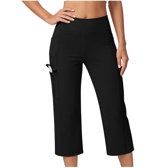 WPPGONE Yoga Capri Pants Women with Pockets Straight Leg Stretchy Tummy Control Pull on Bottoms Sports Gym Athletic Trousers