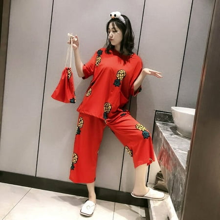 

CoCopeaunt Pajama Sets Women Korean Striped Printed Simple Loose Casual Trendy Sweet Female Sleepwear Comfortable Breathable Nightwear Chic