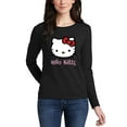 thumbnail image 3 of Hello Kitty Women's Long Sleeve Cotton T-Shirt, Lightweight Crewneck Tee, Modern Fit Black 25Inch, 3 of 5