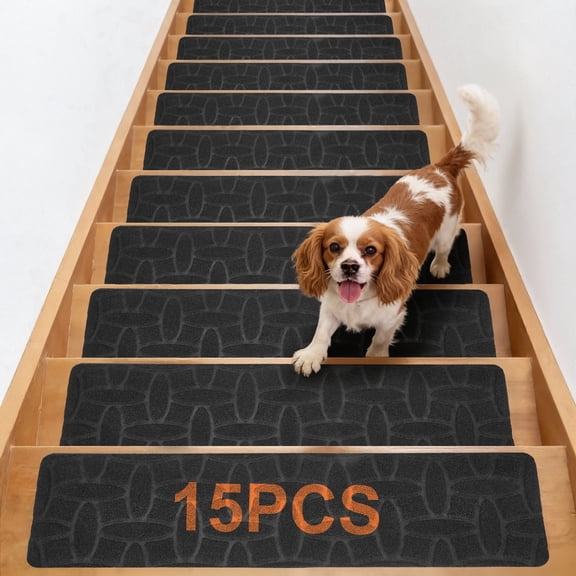 RELOIVE Stair Treads for Wooden Steps Indoor, 15 Pack 8" X 30" Non Slip Carpet Stair Treads with Reusable Adhesive for Kids Elders and Dogs,Dark Grey