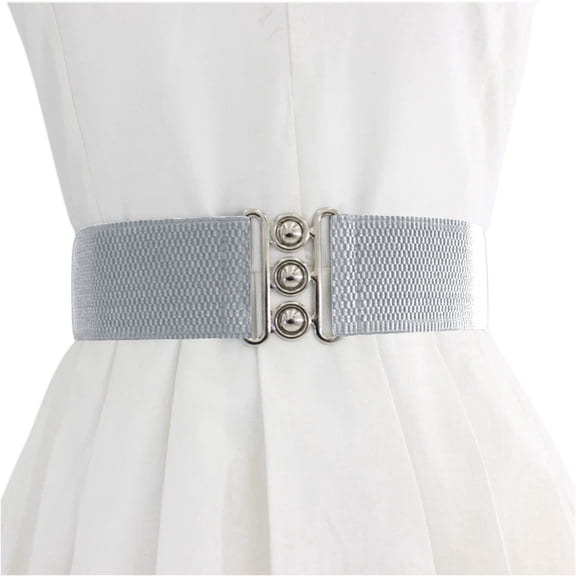 Wide Waist Elasticated Woman Belt Silver One Size