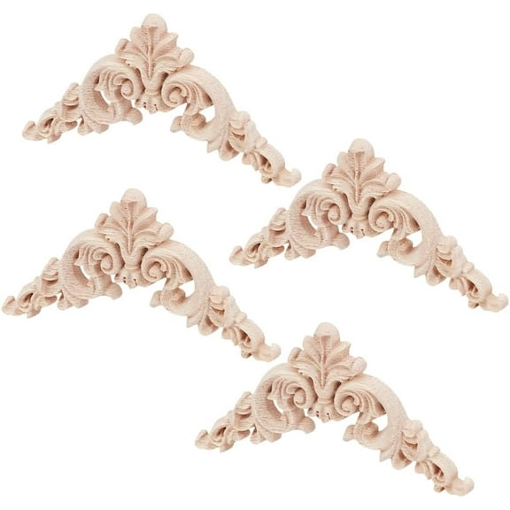 4pcs Wood Carved Onlay Applique Display Decoration Unpainted Onlay Furniture Home Decoration PapayaWhip 82.5x82.5x6.5mm