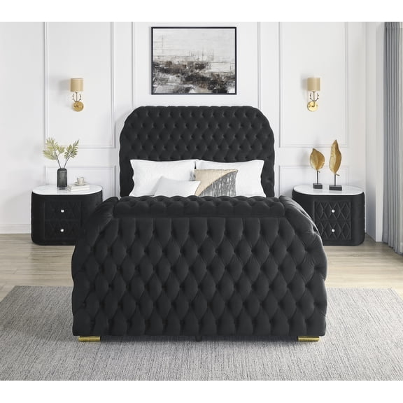LiviNest King Size Bed with TV Lift: Modern Upholstered Bed Set with Electric Fireplace - Black Velvet Tufted Headboard for Master Bedroom Luxury Furniture