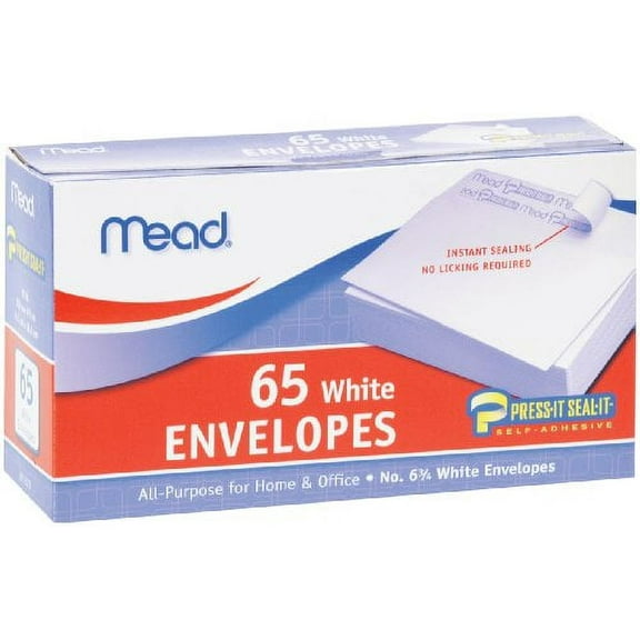 Mead Press-It Seal-It White Envelopes, 65 Count