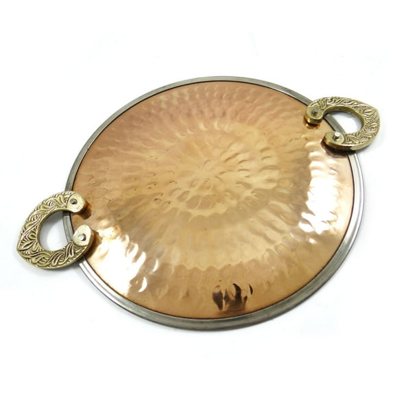 Special Authentic Indian Copper Steel Serveware Tawa Utensil Serving Tray and Platter for Indian Dishes 7 Inches