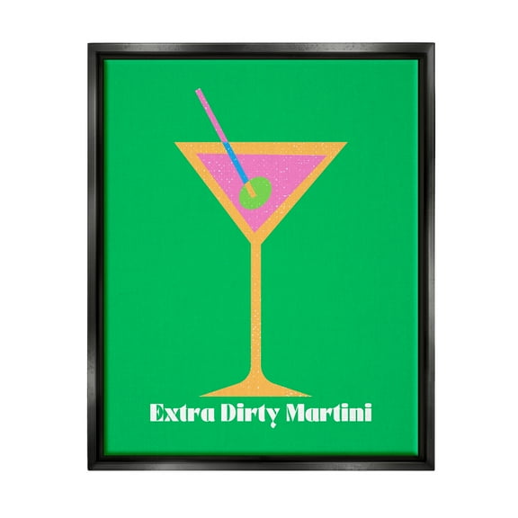 Stupell Industries Extra Dirty Martini on Green Food & Beverage Painting Black Floater Framed Canvas Art Print Wall Art, 17 x 21