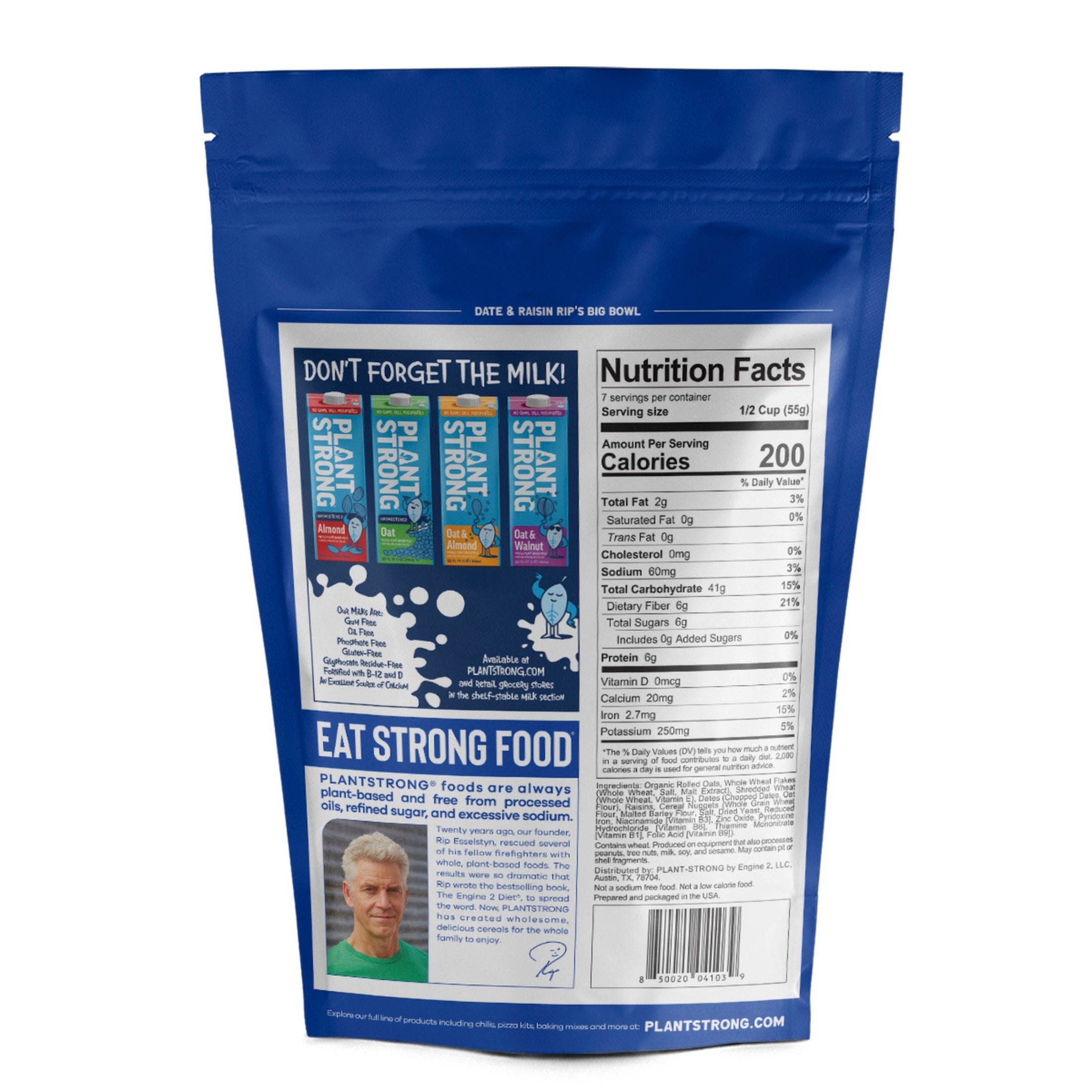 (6 pack) PLANTSTRONG Rip's Big Bowl Date and Raisin Cereal - Hearty Whole Grains