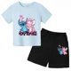 thumbnail image 3 of Conjunto de 2 camisetas y pantalones cortos de Disney Stitch para niños de 2 a 12 años, ropa informal de verano de manga corta con estampado de anime para niños, 3 of 5