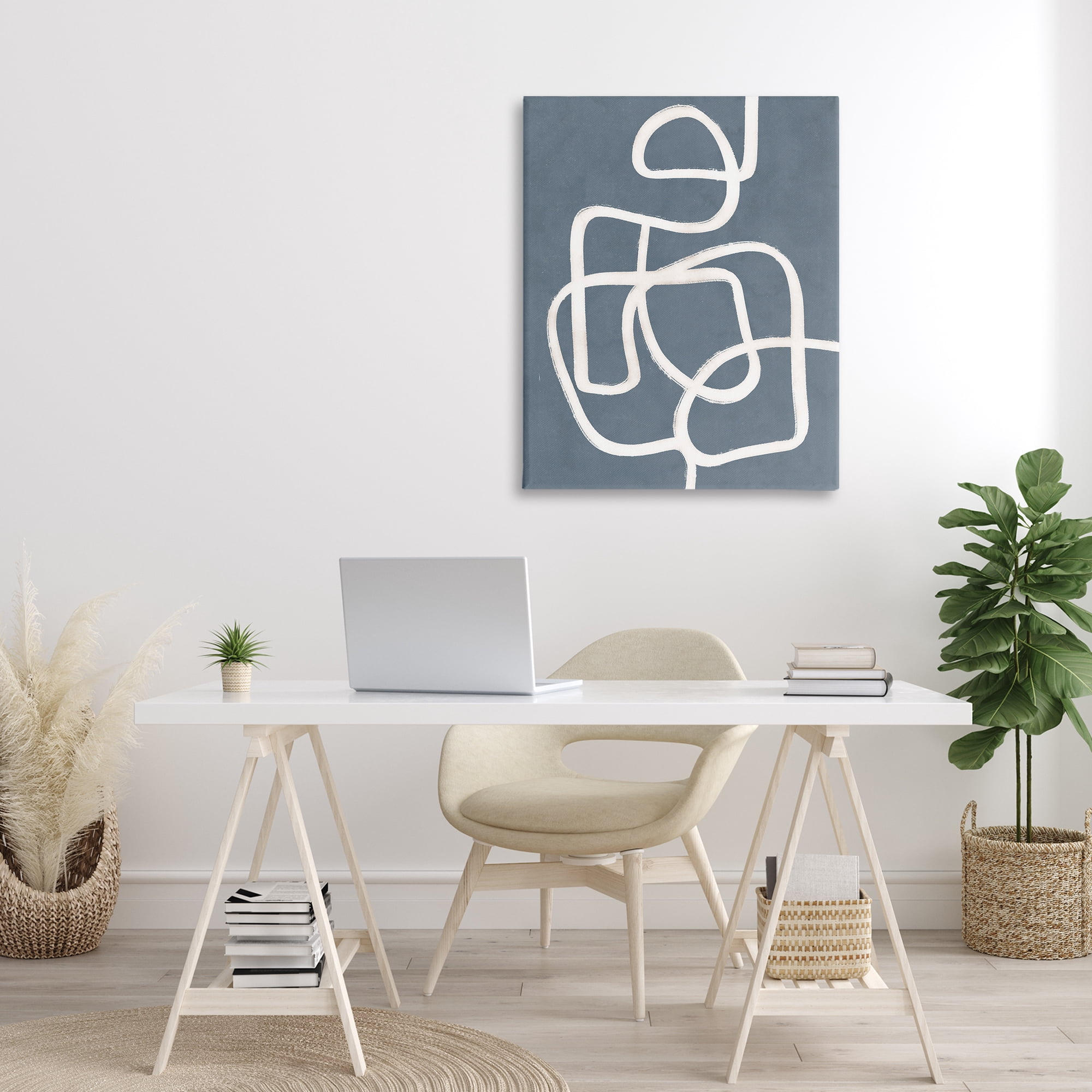 Stupell Industries Blue Freeflow Line Abstract Painting Gallery Wrapped Canvas Art Print Wall Art, 30 x 40