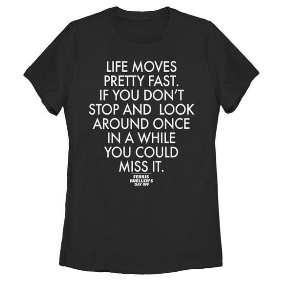 Women's Ferris Bueller's Day Off Life Moves Fast  Graphic Tee Black Large