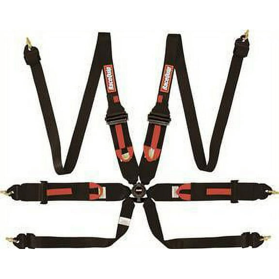 RaceQuip 854004RQP Harness HNR/HANS 6 Point Camlock FIA Pull Up Adjust Clip-In/Wrap Around Black