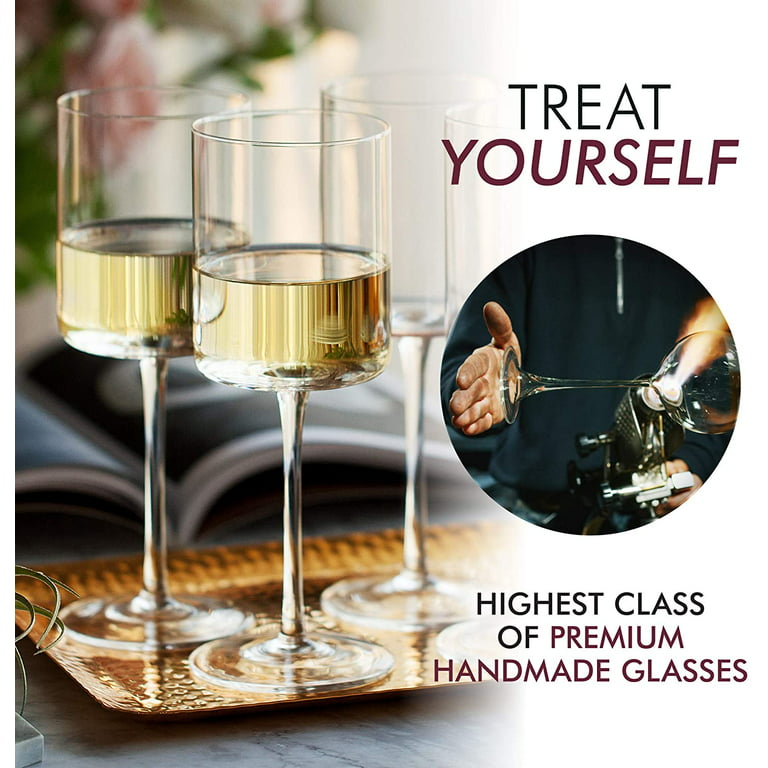 ELIXIR GLASSWARE Elegant Square Edge Wine Glasses - Set of 2 (14oz) 