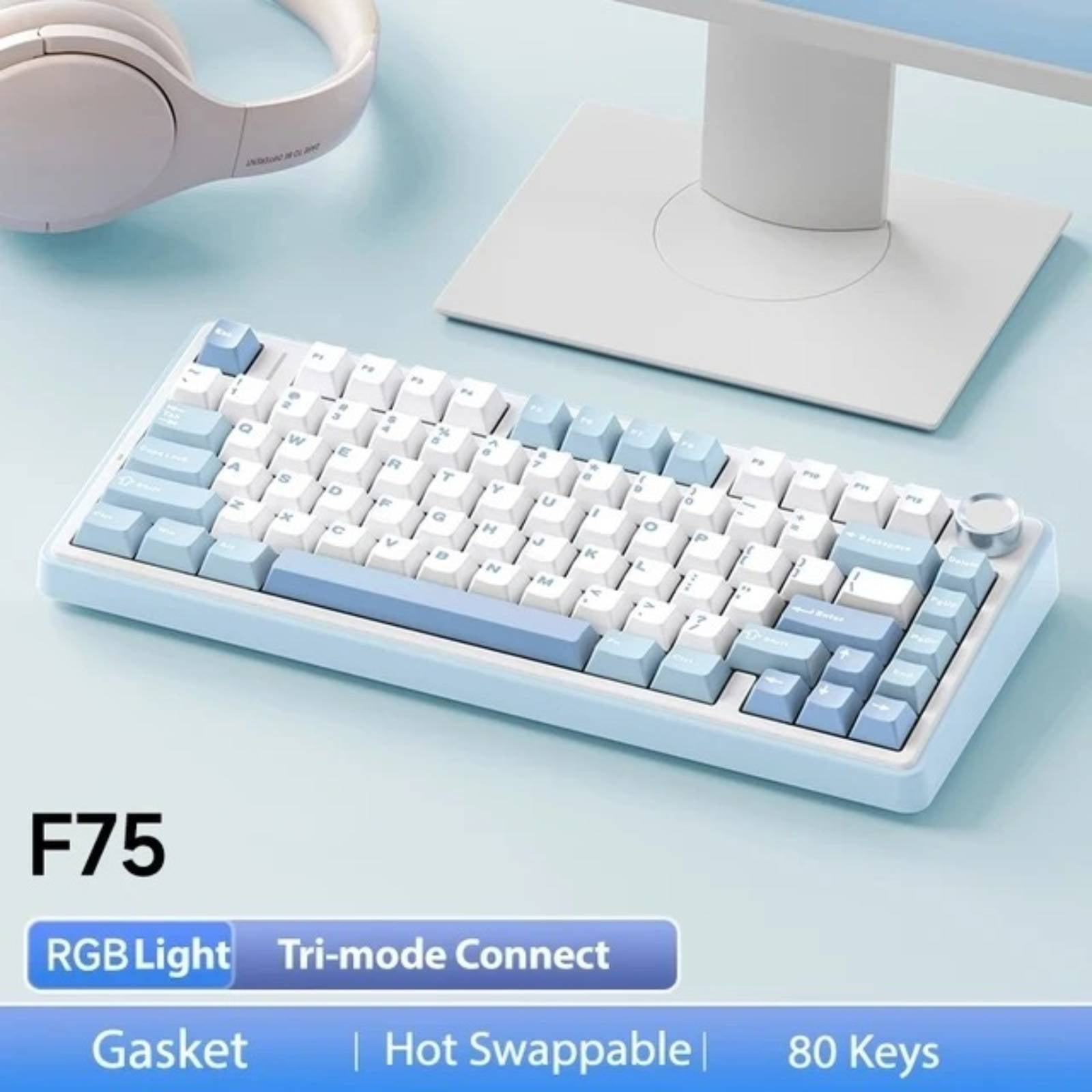 AULA F75 Wireless Mechanical Keyboard, Sea Salt Blue, Tri-Mode, 81 Keys, Hot-Swappable Reaper Switches, RGB Backlit, Compact Layout, For PC/Laptop