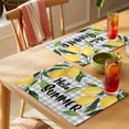 thumbnail image 4 of Hello Summer Placemats Set of 6 Lemon Green Botanical Watercolor Plaid Place Mats Indoor Wipeable Table Mats Washable Cloth Dining Table Placemats for Kitchen Holiday Party Home Decor 13x19 Inch, 4 of 9