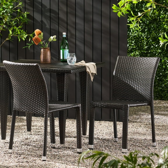 Vera Outdoor Wicker Armless Stack Chairs with an Aluminum Frame, Set of 2, Multibrown