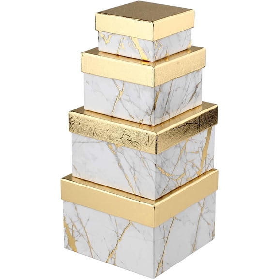 Square Gift Boxes with Set of 4 White Gift Box Assorted Sizes Nesting Gift Boxes for Presents Birthday Bridesmaid Wedding Valentines Christmas Party Favor Boxes