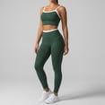 thumbnail image 2 of PISONIC Women 2 Piece Two-Piece Contrast Trim Yoga Set, Double Strap Square Neck Padded Sports Bra & High Waist Butt Lifting Full Length Leggings, Workout Gym Activewear Outfit, 2 of 9