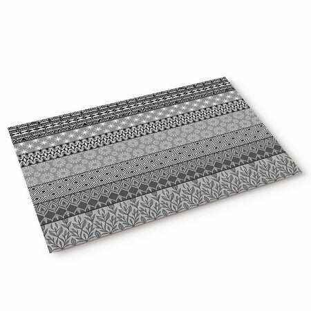 Gray Flower Plant Door Mat Bohemian Style Ethnic Tribal Geometric Non Slip Absorbent Entrance Mat Washable Low Profile Indoor Doormat for Front Door Entryway Entry 18 x30
