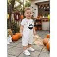 thumbnail image 5 of RUINIXCW Toddler Baby Boy Girl Halloween Overalls Outfit Summer Fall Clothes Corduroy Romper Bib Overalls with Pockets Devil Pumpkin Face Printed Sleeveless Adjustable Strap Jumpsuit Shorts, 5 of 9