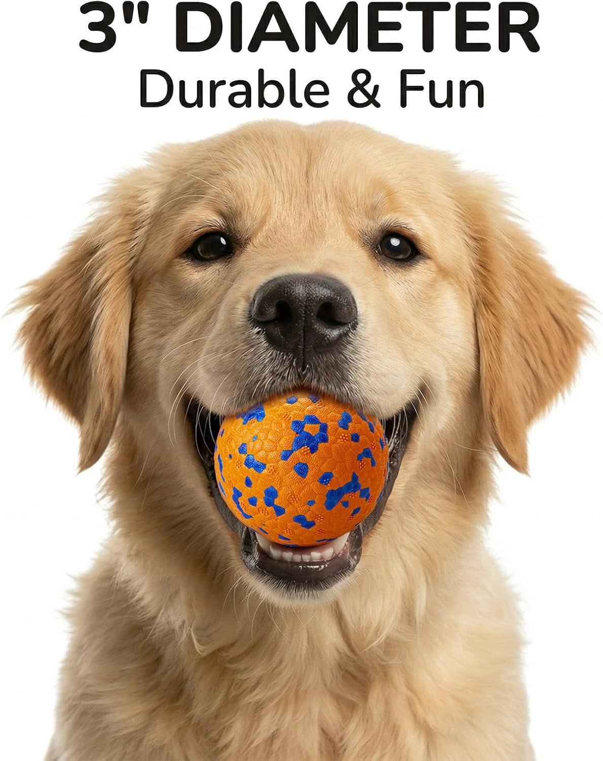 Dog Ball Toys Dog Tennis Ball for Aggressive Chewers Indestructible Bouncy Lightweight Water Toy Fetch Ball for Large Medium and Small Dog White & Orange (2-Pack),Medium (3" diameter)