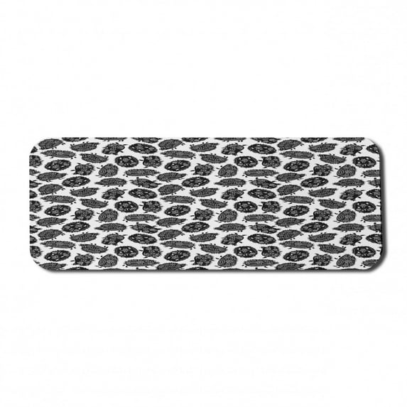 Hedgehog Computer Mouse Pad, Random Alignment Black and White Ornamental Floral Pattern Porcupines, Rectangle Non-Slip Rubber Mousepad Large, 31" x 12" Gaming Size, Black Grey and White, by Ambesonne