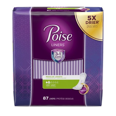 Poise Incontinence Panty Liners, Very Light Absorbency, Regular, 87