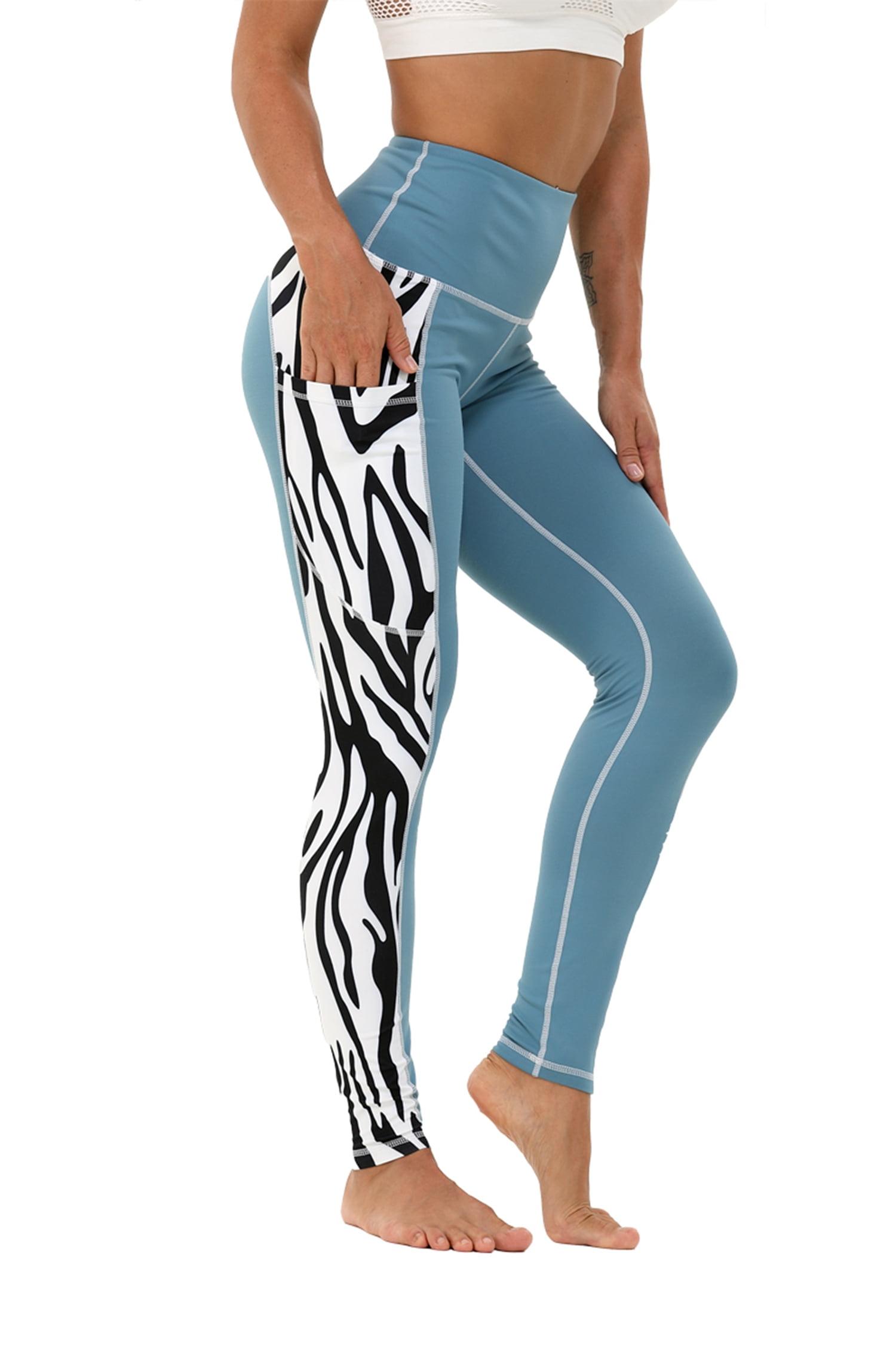 Anbech Women Yoga Pants Pockets High Waist Tummy Control Leggings