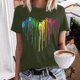 thumbnail image 4 of Camisetas de Manga Corta para las Mujeres Impresas Cuello Redondo Casual Camiseta, 95% Poliéster 5% Spandex Vintage Ligero Top para Diario, Fiesta Y Primavera, 4 of 5