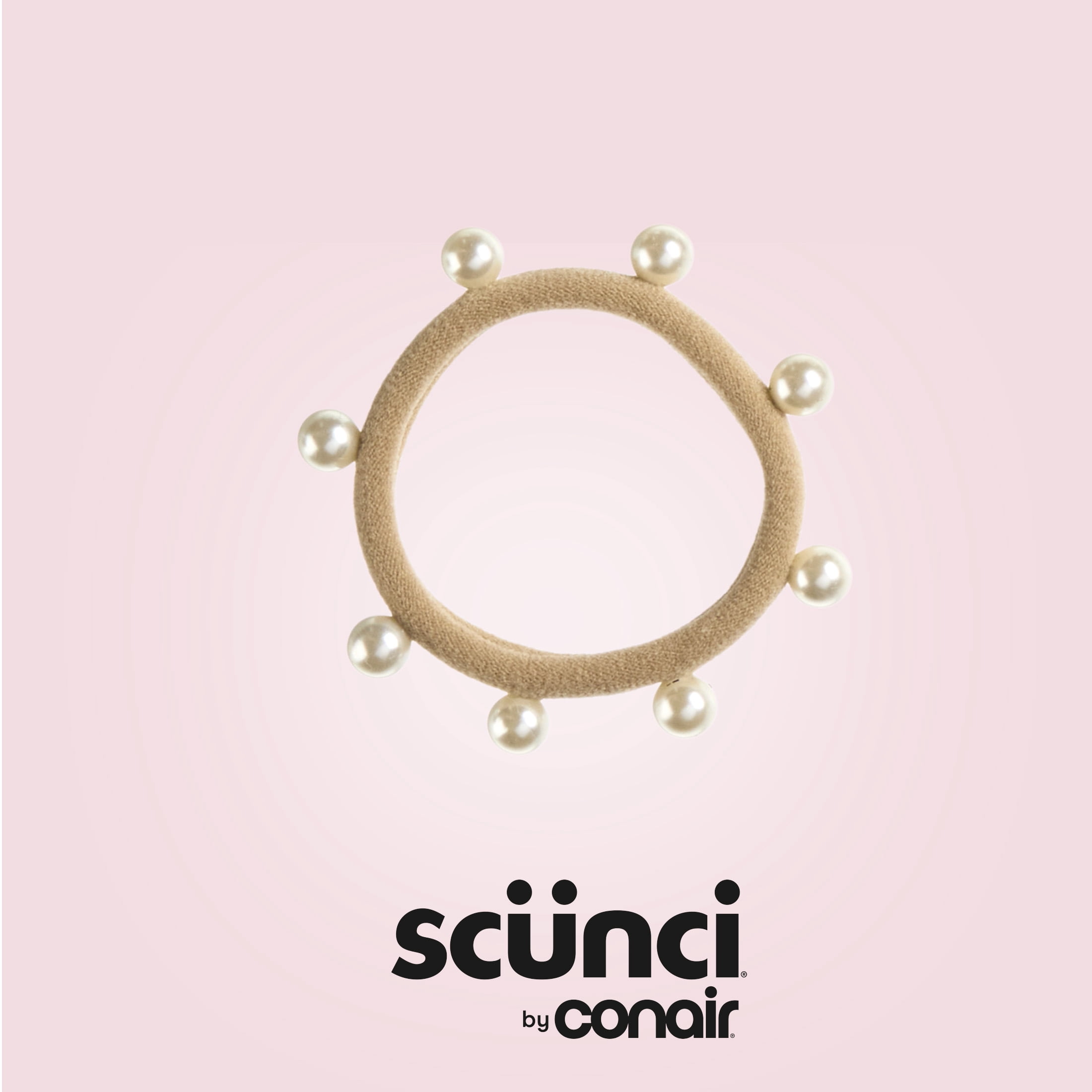 Scunci by Conair Faux Pearl Ponytail Holders, Black, Tan & Brown, Hair Ties, 6 Count
