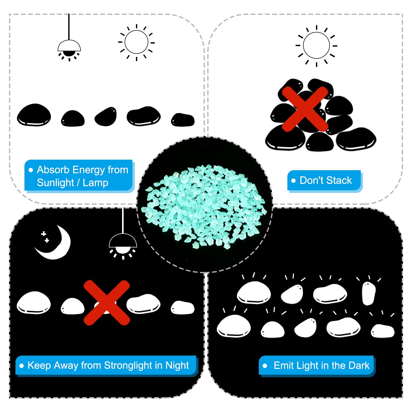 Unique Bargains 3000Pcs Glow Rocks 3-5mm Glow Pebbles Luminous Stones Decor DIY Blue