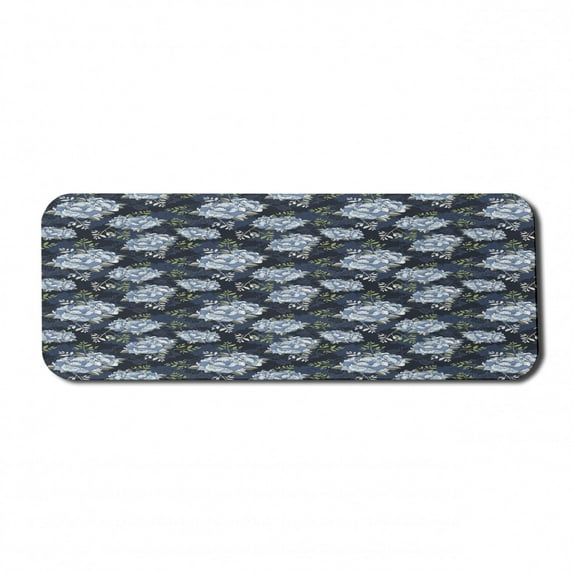 Floral Computer Mouse Pad, Shabby Form Classic Peony Petal Blossom Beauty Feminine Vintage Motif, Rectangle Non-Slip Rubber Mousepad Large, 31" x 12" Gaming Size, Pistachio Green Blue, by Ambesonne