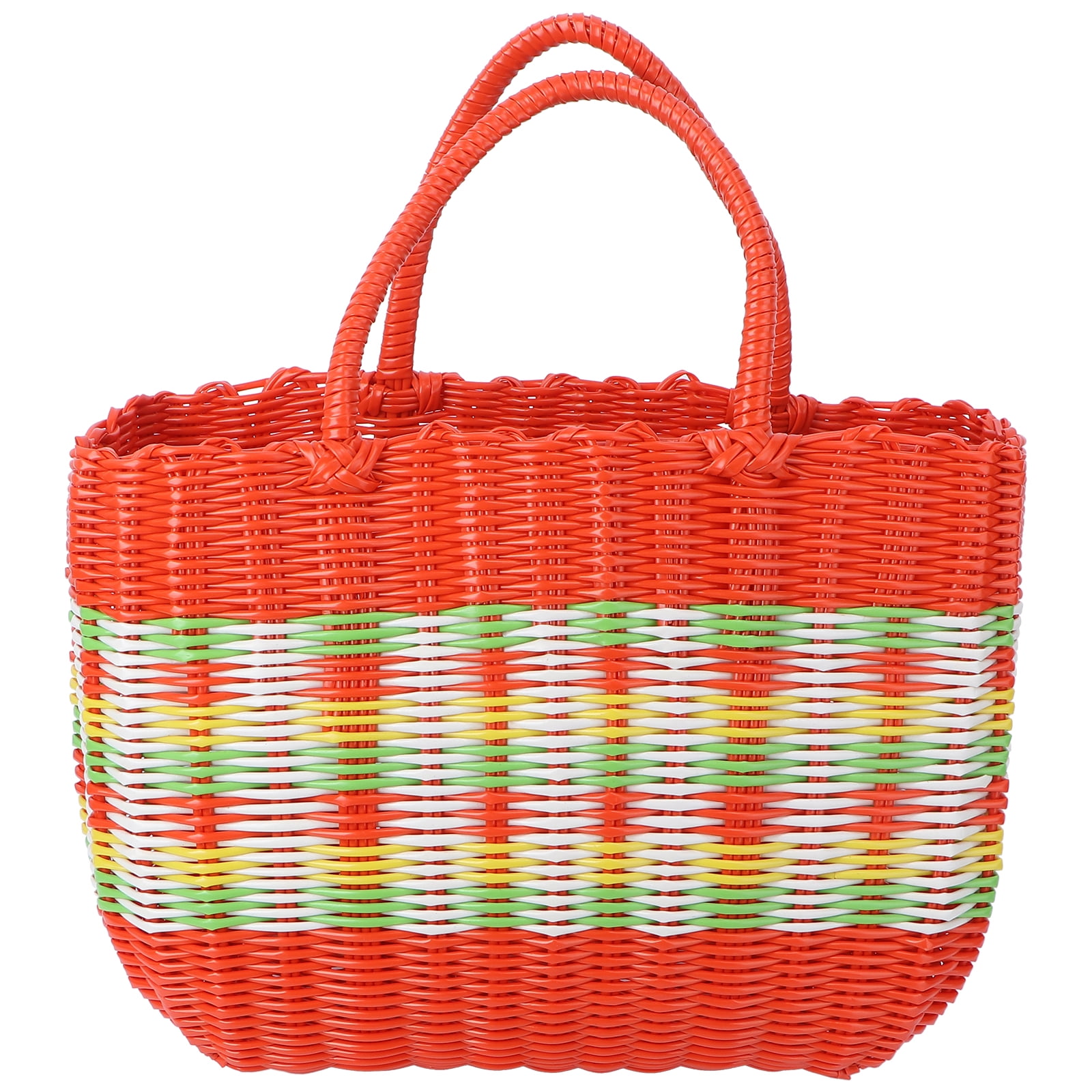 Frcolor Basket Woven Plastic Bag Tote Handle Shopping Handles Storage
