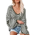 thumbnail image 6 of Yuemengxuan Women Fashionable Knitwear, U-shaped Collar Balloon Sleeve Stripe Pattern Tops, 6 of 7