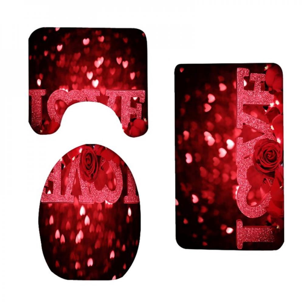 50% Off! New Valentine's Day 3D Digital Printing Shower Curtain 4-piece Set For Home Hotel Party Decoration