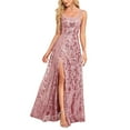 thumbnail image 2 of Felirenzacia Women's Glitter Sparkly Sequin Evening Gowns, Sleeveless Square Neck High Slit Wide Strap Maxi Long Dress for Party, Pink,XL, 2 of 5