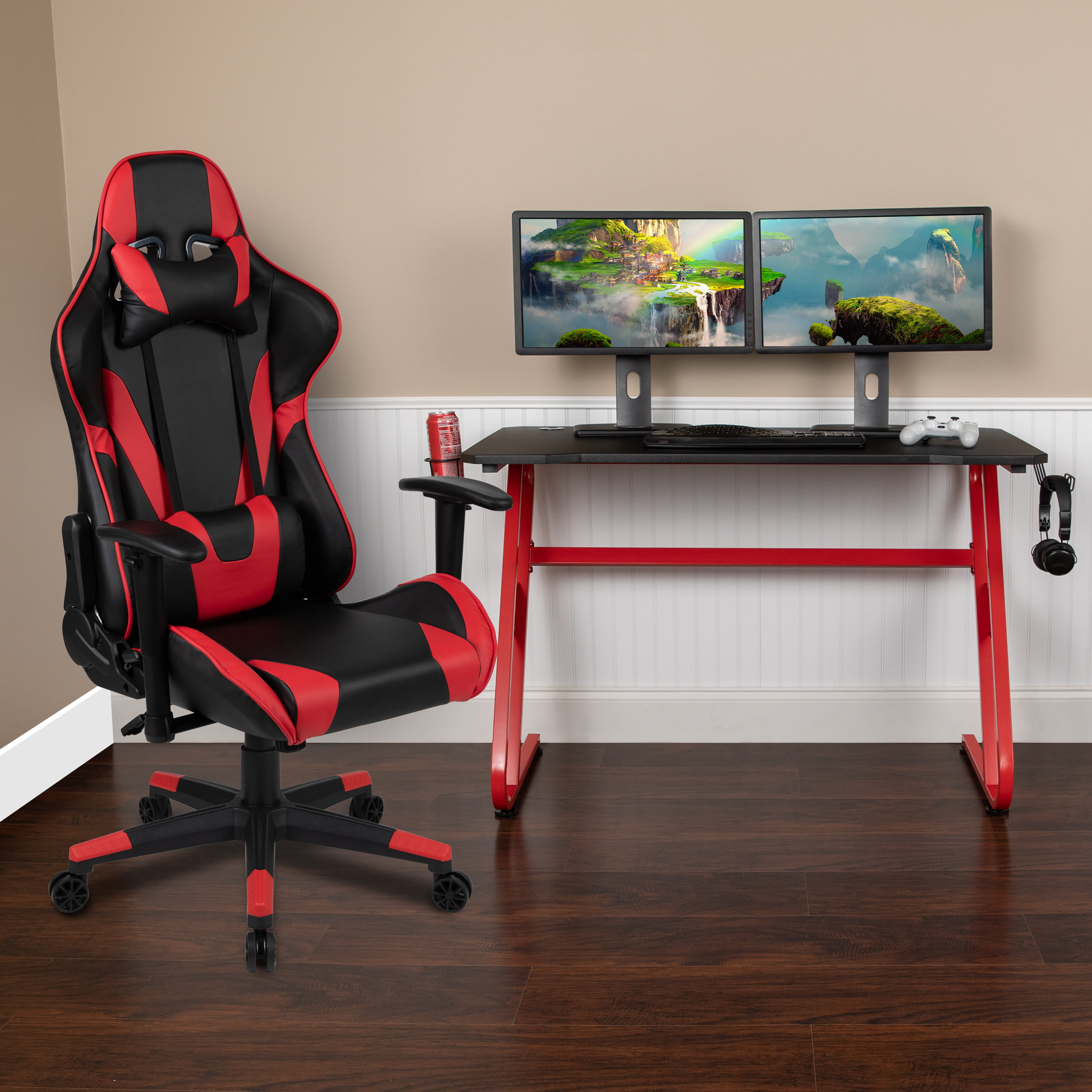 Flash Furniture Red Gaming Desk and Red/Black Reclining