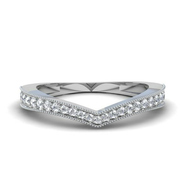 Dazzlingrock Collection 0.33 Carat (ctw) 14k Round Diamond Ladies Anniversary Wedding Band Enhancer Guard Chevron Ring 1/3 CT, White Gold, Size 8