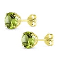 thumbnail image 3 of Gem Stone King 10K Yellow Gold Green Peridot Stud Earrings for Women Men (2.90 Cttw, Gemstone August Birthstone, Round 7MM), 3 of 5