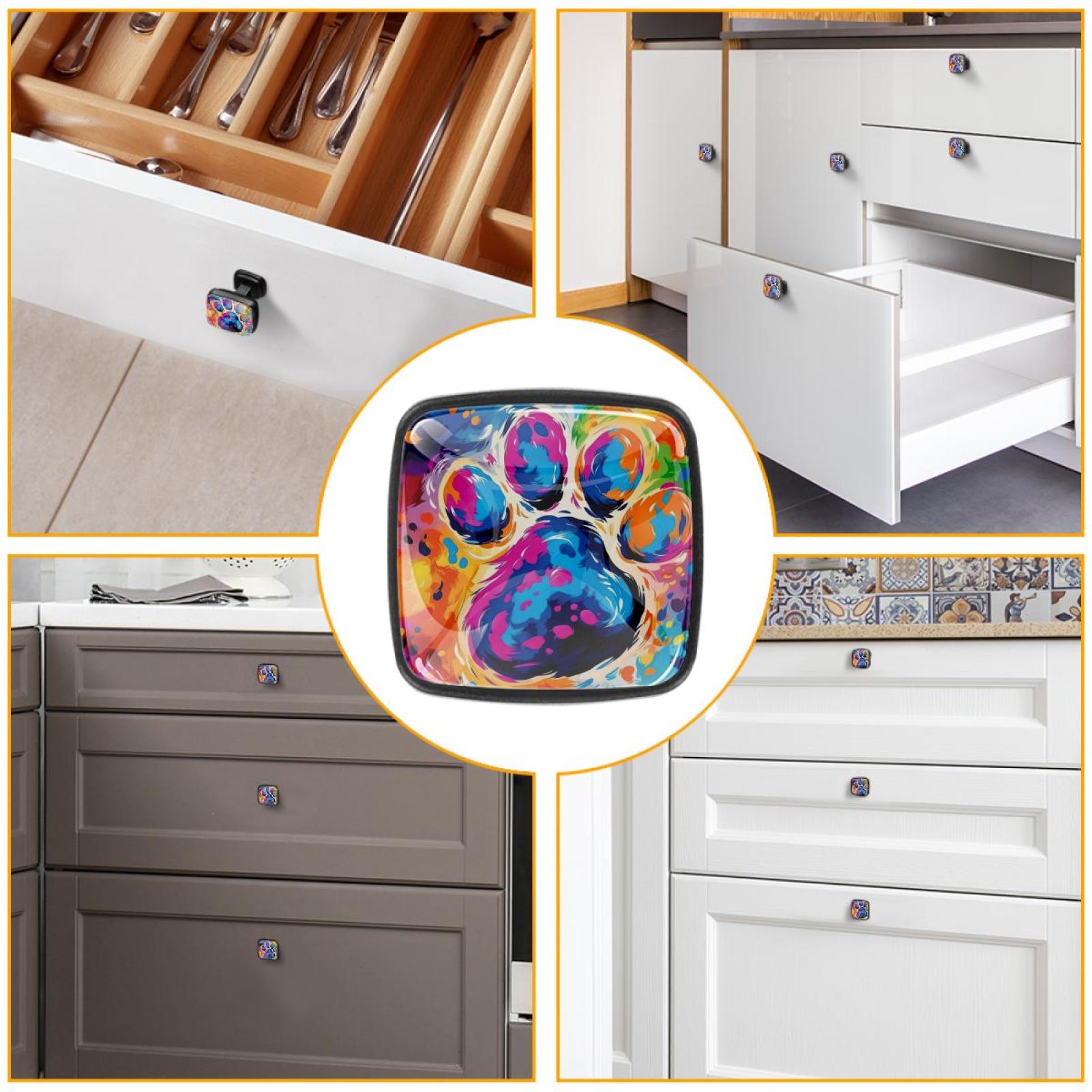 4 Pcs Cabinet Handle Drawer Pulls Dog Paw Prints Knobs with Screws Square Furniture Office Cabinet Knob Decoration