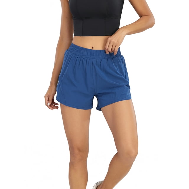 Txlixc Pantalones cortos de correr para mujeres, pantalones cortos de cintura elástica de doble capa de color sólido Txlixc moda