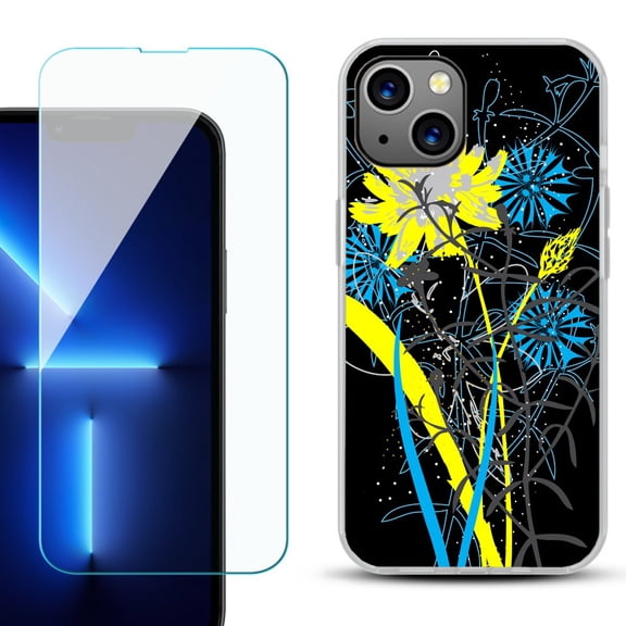 Slim-Fit TPU Phone Case for iPhone 14 Plus, with Tempered Glass Screen Protector, by OneToughShield ® - Wild Flowers