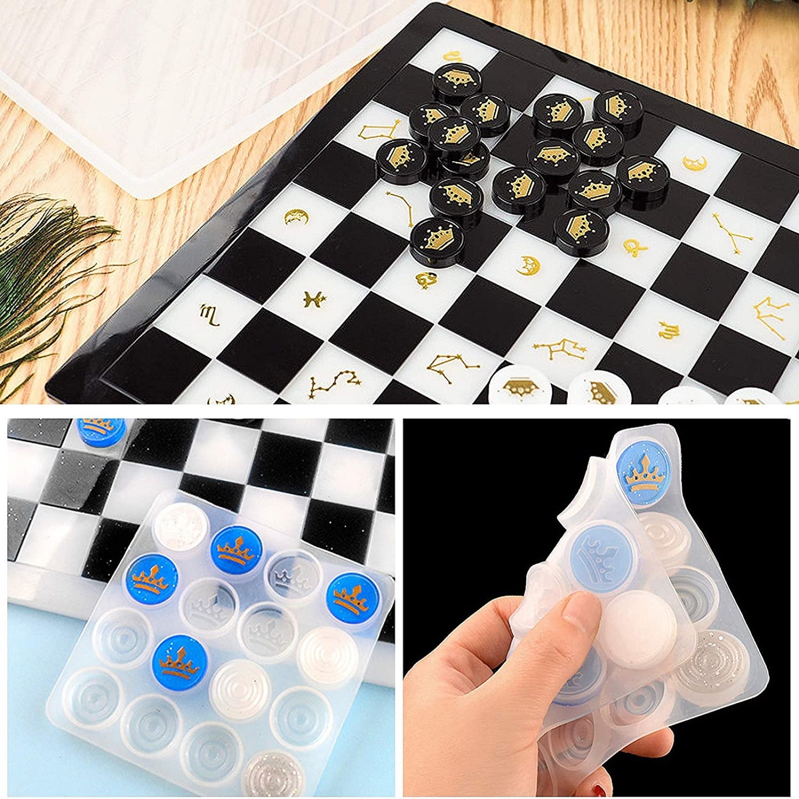 Chess Set Checkers Board Silicone Resin Mold 3D Chess Crystal Casting Molds  For DIY Art Crafts Making Family Party Board Games - AliExpress
