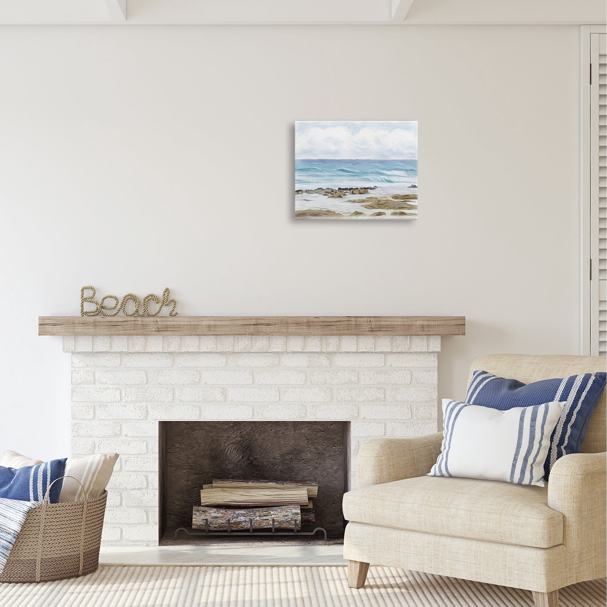Stupell Industries Rocky Shore Beach Waves Landscape Painting Gallery Wrapped Canvas Art Print Wall Art, 20 x 16