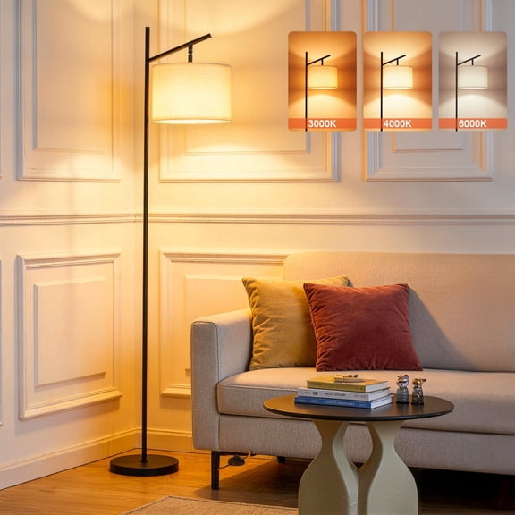 Floor Lamp, Arc Floor Lamps for Living Room Modern Standing Lamp with Linen Shade