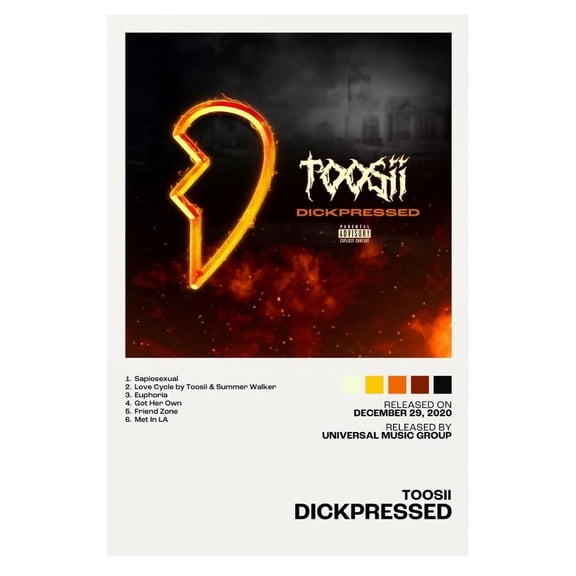 Toosii DICKPRESSED Album Cover Music Poster Rap Home Decor For Living Room Hip-Hop Aesthetic Rapper Album Wall Art Records Poster Wall Decor For Bedroom