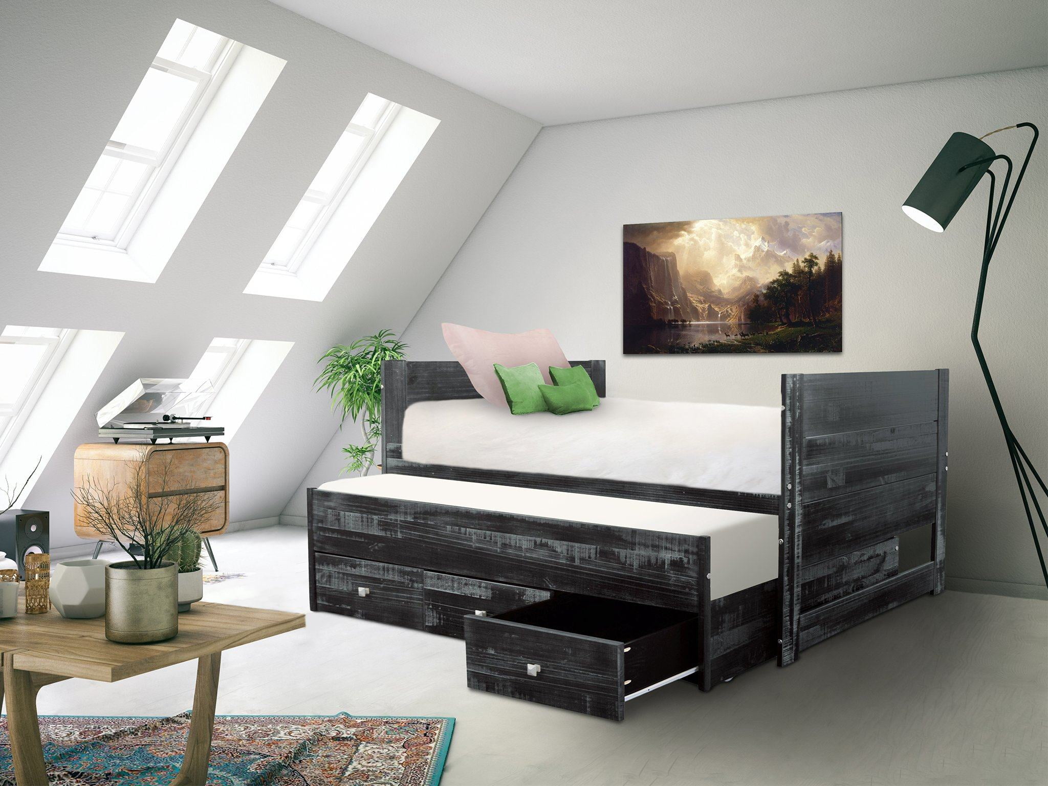 Bedz King All in One Twin Captains Bed with Twin Trundle and 3
