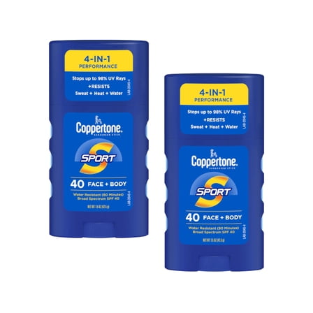 Coppertone Sport Face & Body Sunscreen Stick SPF 40, 1.5 Oz - Pack of 2