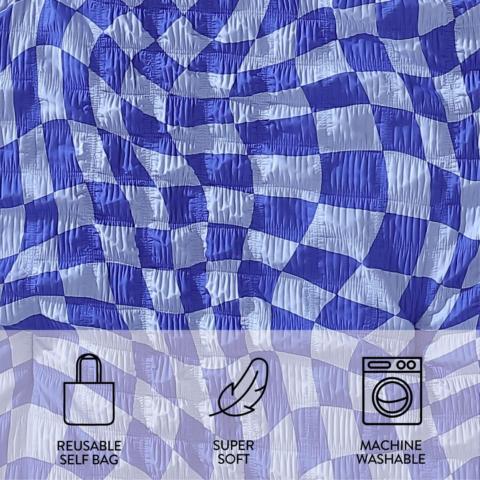 Urban Shop 3 Piece Textured Blue Check Comforter Set, Full/Queen