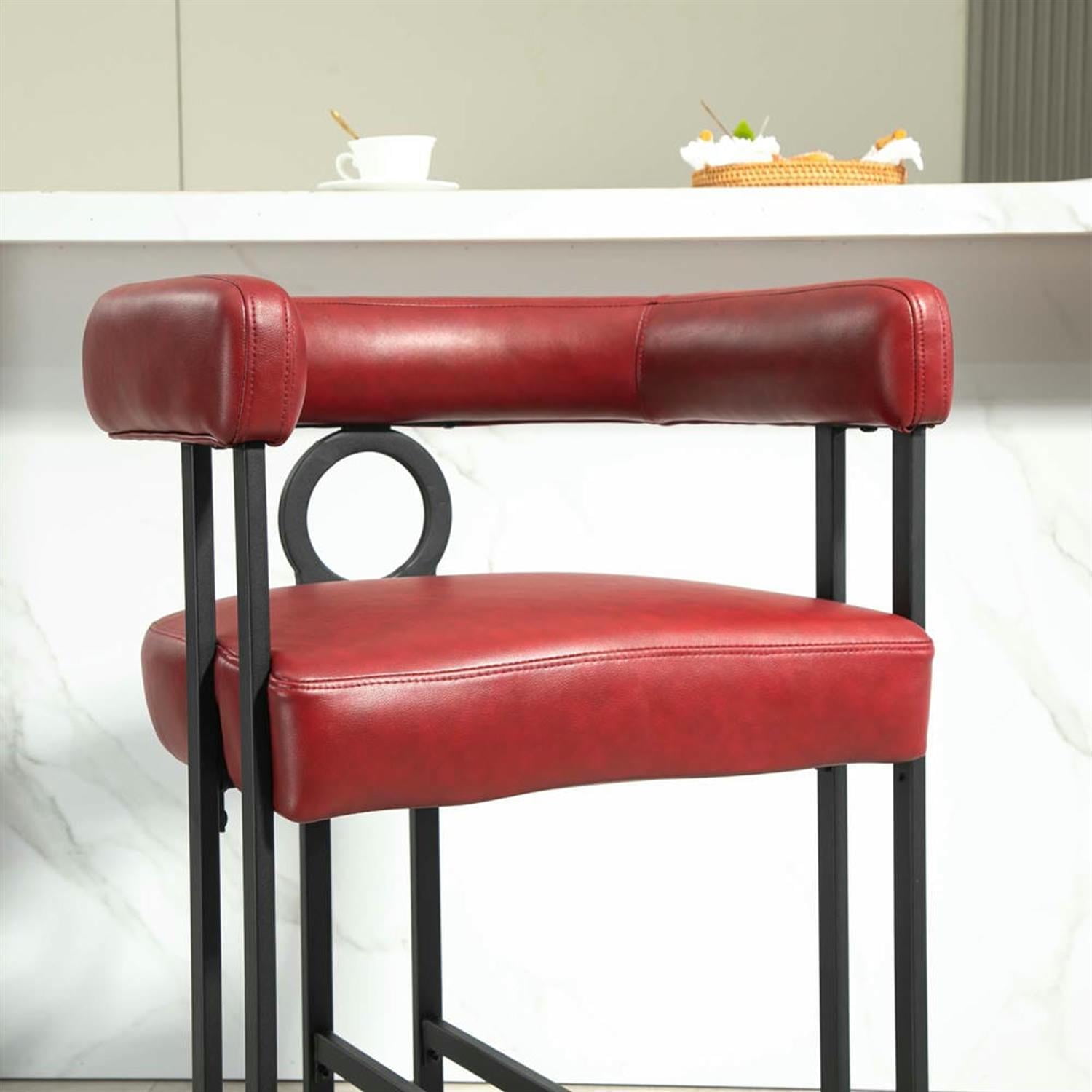 Demi Bonn 34" Counter Height Bar Stools Set of 2, Upholstered Barstools with Back, Kitchen Island Countertop Chairs for Dining Room, Red