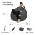 thumbnail image 2 of Sofa Sack Bean Bag Chair, Memory Foam Lounger with Microsuede Cover, Kids, 3 ft, Charcoal, 2 of 9